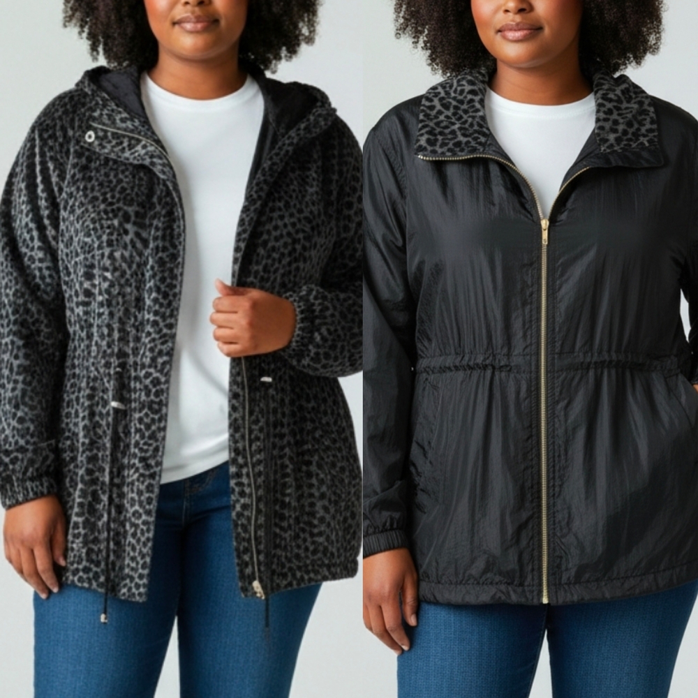 Reversible Leopard Print & Black Zip Jacket Women’s XXL